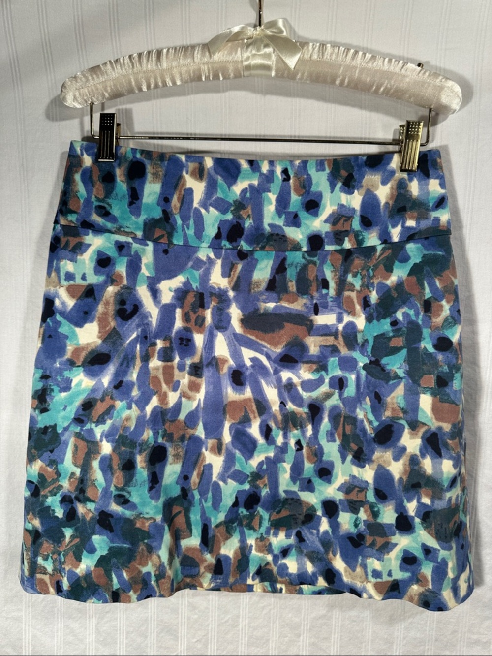 Ann Taylor Blue Teal Abstract Print Mini Skirt